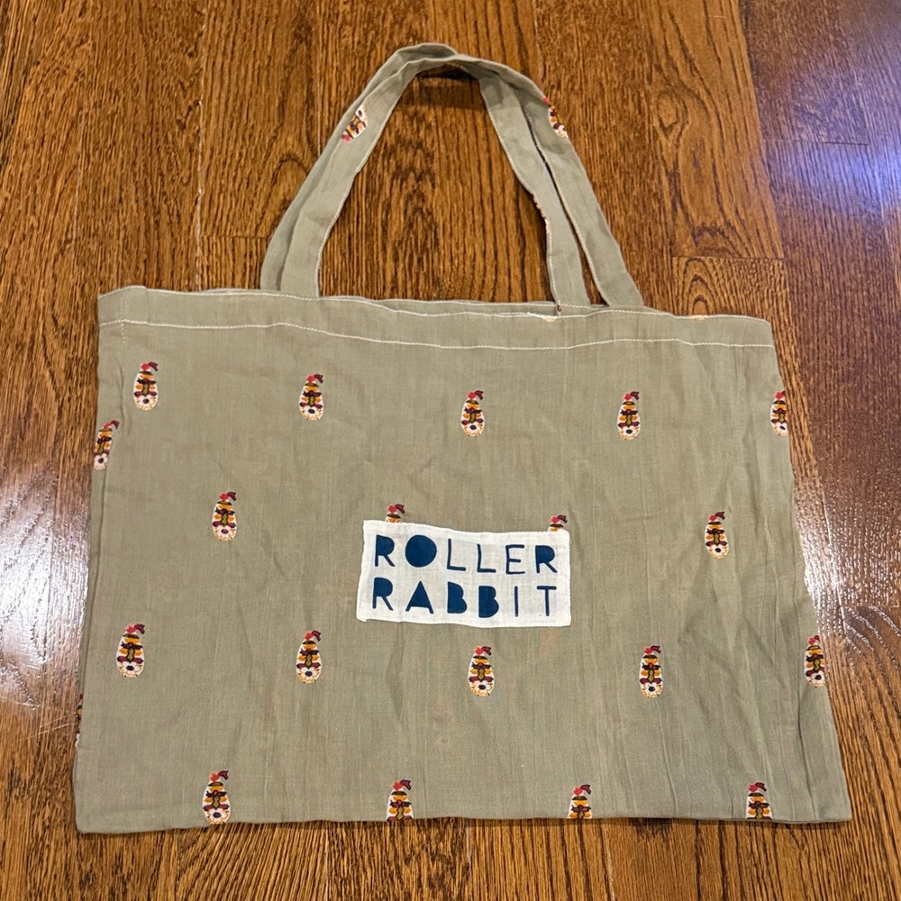 Roller Rabbit Olive Green Cotton/Cloth Tote Shopping Bag